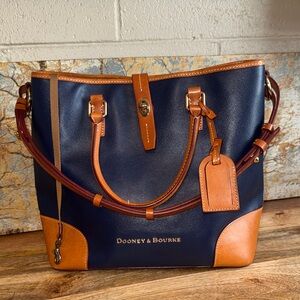 Large Dooney & Bourke Shelby Navy and British Tan Leather Tote Like New